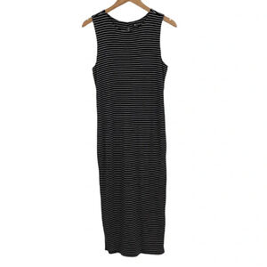 Athleta Lenzing Modal Midi Dress Womens Medium Black‎ White Stripe Twist Back